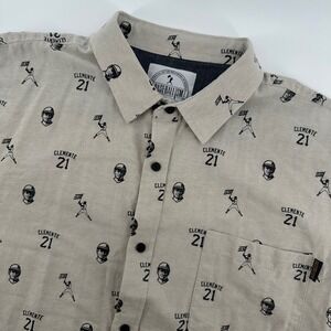 Roberto Clemente Shirt Baseballism Mens Extra Large Beige Short Sleeve Button Up